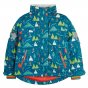Frugi eco-friendly waterproof snow and ski jacket with the hood removed on a white background