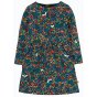 Frugi long sleeve indigo Lulu jumper dress - with high rounded neckline skirt pockets and all over Autumnal woodland print on a white background