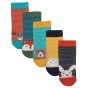 Frugi 5 pack organic cotton Finlay socks with different animal characters on white background