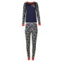 Frugi long sleeve adults porthcowan pyjama set in norther lights forest print with raglan style sleeves, red cuffs on a white background
