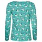 Back view of the Frugi adults eco-friendly turquoise bryher top on a white background