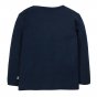 Back of the eco-friendly Frugi childrens navy button applique top on a white background
