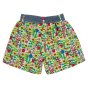 Back of the childrens floral Frugi rosaile organic cotton shorts on a white background