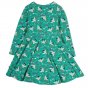 Back of the Frugi organic cotton kids sofia skater dress in the ptarmigan colour on a white background