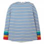 Back of the organic cotton striped childrens Frugi lydia top on a white background