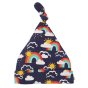Frugi organic cotton rainbow sky knot hat on a white background