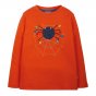 Frugi eco-friendly kids tiger orange and spider adventure applique top on a white background