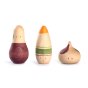 Grapat eco-friendly wooden ooh lala toy figures lined up on a white background