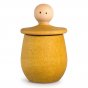 Yellow Grapat Little Thing pot, with lid upturned revealing face, on a white background.
