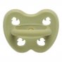 Hevea Orthodontic hunter green chemical-free pacifier with duck cut outs on a white background