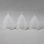 Small, medium and large imse vimse menstrual cups on a grey background