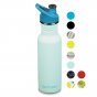 Klean Kanteen stainless steel 18oz water bottle on a white background with a full list of colour pallet circles 
