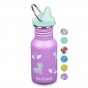 Kid Kanteen 12oz stainless steel reusable drinks bottle on a white background next to some circle colour pallets
