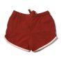 Back of the kids little green radicals organic cotton burnt ochre shorts on a white background