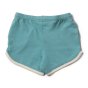 Back of the kids organic cotton little green radicals sky blue shorts on a white background