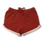 Front of the little green radicals childrens organic cotton burnt ochre run around shorts on a white background