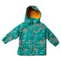 LGR eco-friendly kids midnight peacock waterproof rain coat laid out on a white background