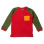 LGR long sleeve organic cotton red and green raglan top with yellow pocket. white background
