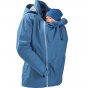 Mamalila Shelter Babywearing Rain Jacket in Vintage Blue. Front view of this technical babywearing rain coat including babywearing insert on a white background