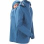 Mamalila Shelter Babywearing Rain Jacket in Vintage Blue. Side view of this technical babywearing rain coat with babywearing insert on the back on a white background