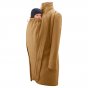 Mamalila Eco Wool Oslo Babywearing Coat in Camel. A light tan boiled wool winter babywearing coat. Side view, with babywearing insert on front. White background.  