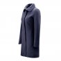 Mamalila Eco Wool Oslo Babywearing Coat in Navy. A navy blue organic boiled wool winter babywearing coat. Side view, collar down, without insert. White background.  