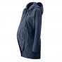 Mamalila Dublin Babywearing Rain Coat in Navy. A maternity and babycarrying hooded rain coat in navy blue. Side view, with pregnancy insert. White background