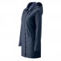 Mamalila Dublin Babywearing Rain Coat in Navy. A maternity and babycarrying hooded rain coat in navy blue. Side view, without inserts. White background