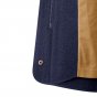 Mamalila Eco Wool Oslo Babywearing Coat in Navy, detail of lining. A navy blue organic boiled wool winter babywearing coat with tan organic cotton lining. White background.  