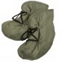 Mamalila Quilted Booties in Khaki Berlin. Warm, padded babywearing booties for babies on a white background