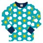 Maxomorra classic sky childrens eco-friendly organic cotton long sleeve top laid out on a white background