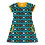Maxomorra organic gots cotton short sleeve childrens dress in the classic LP print on a white background