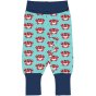 blue organic cotton rib pants with the crab print and navy extendable cuffs and waist from maxomorra