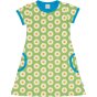 green organic cotton short sleeve dress with the daisy print and blue trim from maxomorra