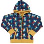 navy blue organic cotton reversible zip hoodie with the dod print on one side and solid yellow on the reverse from macomorra