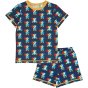 navy organic cotton short sleeve pyjama set with the dodo print and yellow trim from maxomorra