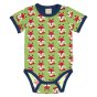Maxomorra organic cotton short sleeve baby body suit in the fox print on a white background