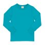 Maxomorra kids organic cotton turquoise long sleeve top on a white background