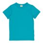 Maxomorra kids organic cotton turquoise short sleeved top on a white background