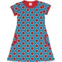 blue organic cotton short sleeve dress with the watermelon print and red trim from maxomorra