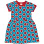 blue organic cotton short sleeve spin dress with watermelon print and red trim from maxomorra