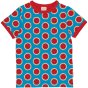blue short sleeve top with the watermelon print and red trim from maxomorra