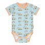 Meyadey short sleeve organic cotton baby body suit in the city construction print on a white background