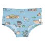 Meyadey childrens organic cotton hipster briefs in the city construction print laid out on a white background