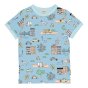 Meyadey childrens organic cotton short sleeve top in the city life print on a white background