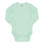 Meyadey soft green organic cotton long sleeve baby body suit on a white background