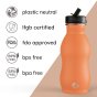One Green Bottle stainless steel water bottle on an orange and white background