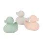 3 Oli and carol eco-friendly pastel coloured rubber ducks on a white background