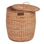 Olli ella handmade rattan tuscan laundry basket with the lid partly off on a white background