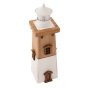 Papoose hand crafted wooden lighthouse model toy on a white background